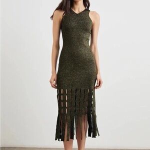 Rails‎ NWT Kaia Gold Lurex Women’s Woven Bodycon Maxi Dress with Fringe Size Med